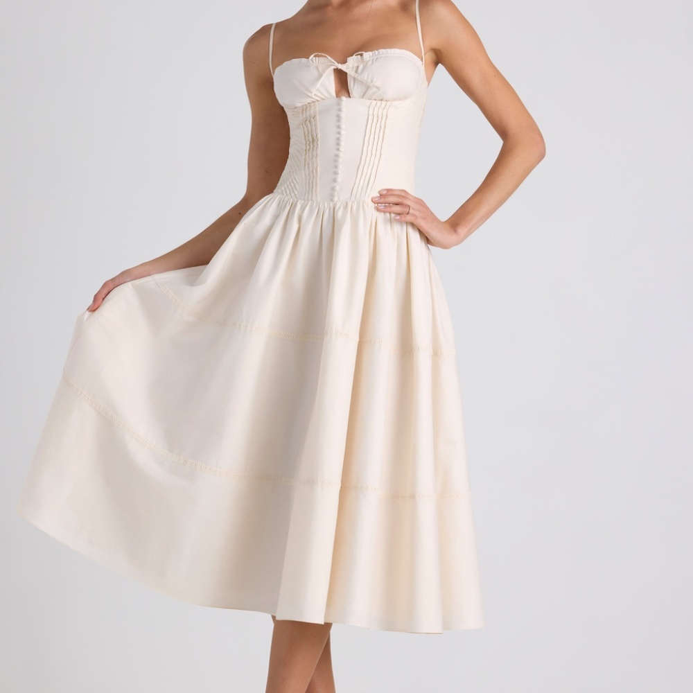 NWT Oh Polly Lace-Trim Pintucked Poplin Midaxi Dress in Ivory 6